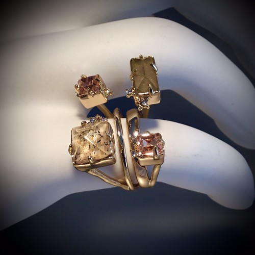 Pre-owned Alexis Bittar Auth  Geo Crystal Labradorite Jasper Doublet Ring Sz 6 W/pouch In Gold