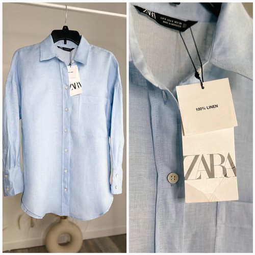 【新品】 ZARA リネン100% プルオーバーシャツ　ポロ　ホワイト　XL 新品】 ZARA リネン100% プルオーバーシャツ ポロ ホワイト XL
