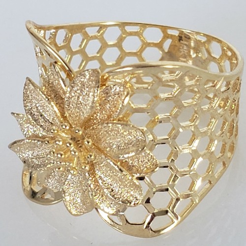 Pre-owned Handmade Big Real 14k Yellow Rose Gold Flower Ring Size 6 7 8 9 In No Stone