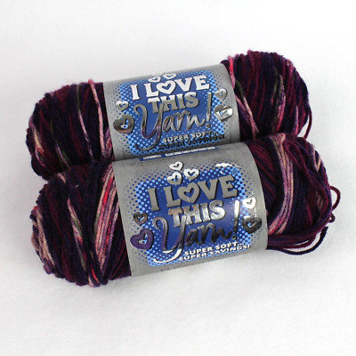 I Love This Yarn Flower Print Berries #4 Worsted 5oz 100% Acrylic Lot of 2