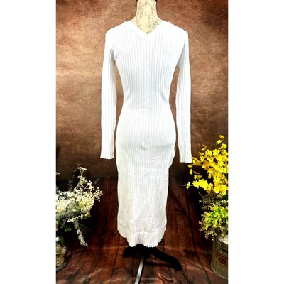 Pre-owned Lita By Ciara Icon Rib V Neck Cardigan Button Front Midi Dress - White - Size M