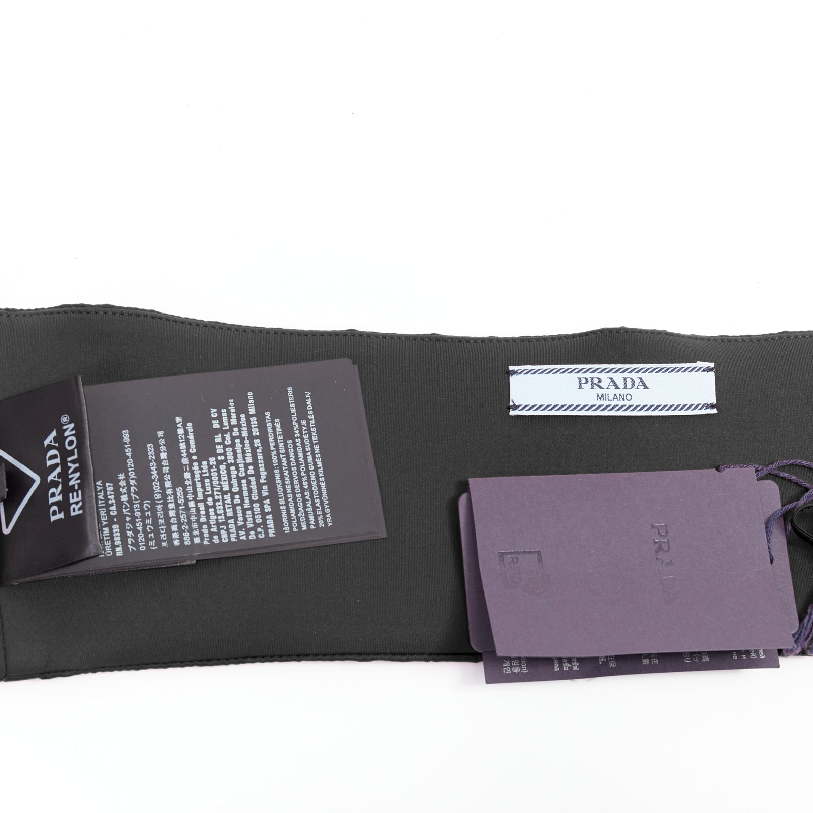 PRADA Re-Nylon black triangle logo plate strapless bustier