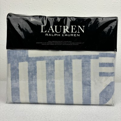 Ralph Lauren FULL QUEEN Bennett Geometric Duvet Cover Set Shams Blue Cornflower