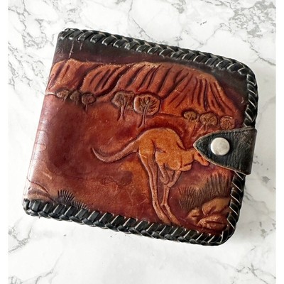 Vintage Genuine Kangaroo Leather Tooled Wallet Made In Australia Whipstitch