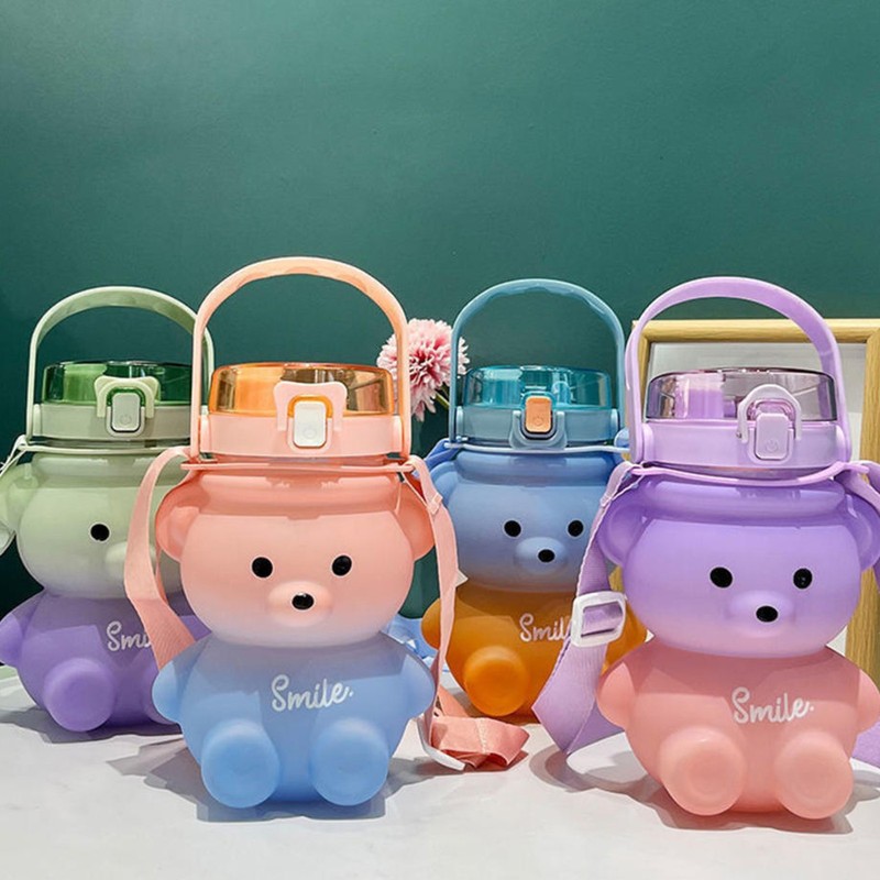 Honey Bear Straw Cup Two Way Drinking Straw Sippy Cup with Adjustable Strap