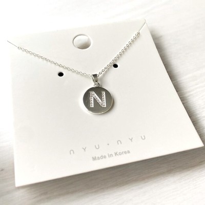  Silver and Crystal  N Disc Necklace NIB