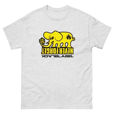 BLACKLABEL skateboards NEVER FORGET yellow elephant skateboarding t shirt design