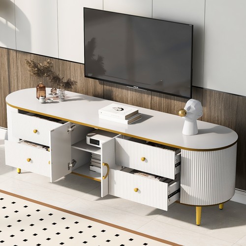 Cabinet Media Console Table With 4 Drawers And Metal Legs For Tvs 80 In