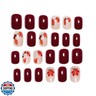Fall Press on Nails Short Square Fake Nails with Maple Leaf Designs Autumn Thanksgiving False Nails Rhinestones Glue on Nails Full Cover Nail Tips Wine Red Glossy Stick on Nail for Women 24Pcs