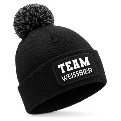 Bommelmütze Strickmütze mit Spruch Team Weissbier Mütze Unisex Wintermütze