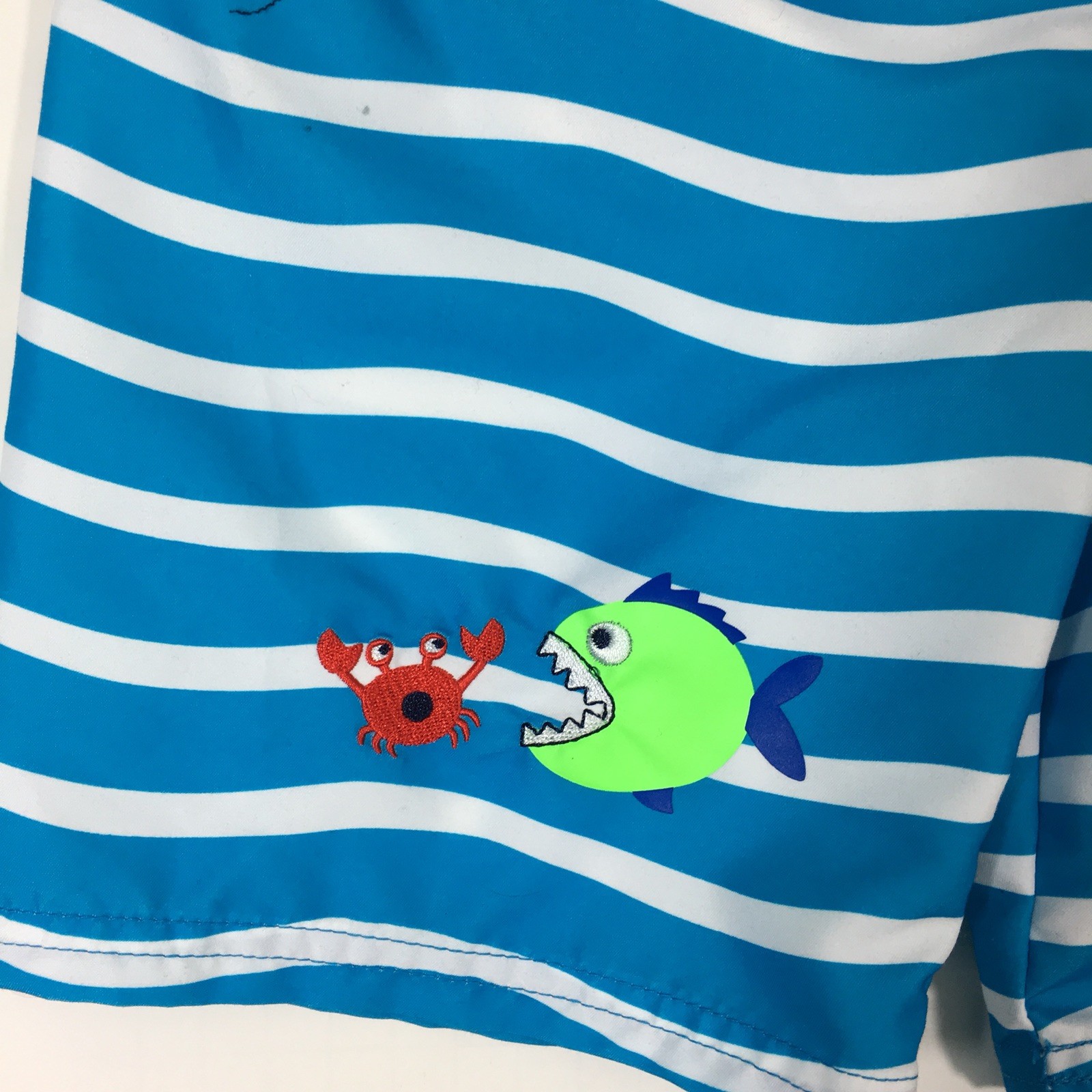 HEALTHTEX, BOYS SIZE 5T STRIPED Blue Orange White SWIM TRUNKS Fish NWT (L42)