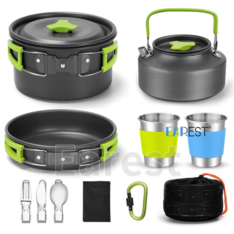 13Pcs Portable Camping Cookware Mess Kit Hiking Kettle Cooking Bowl