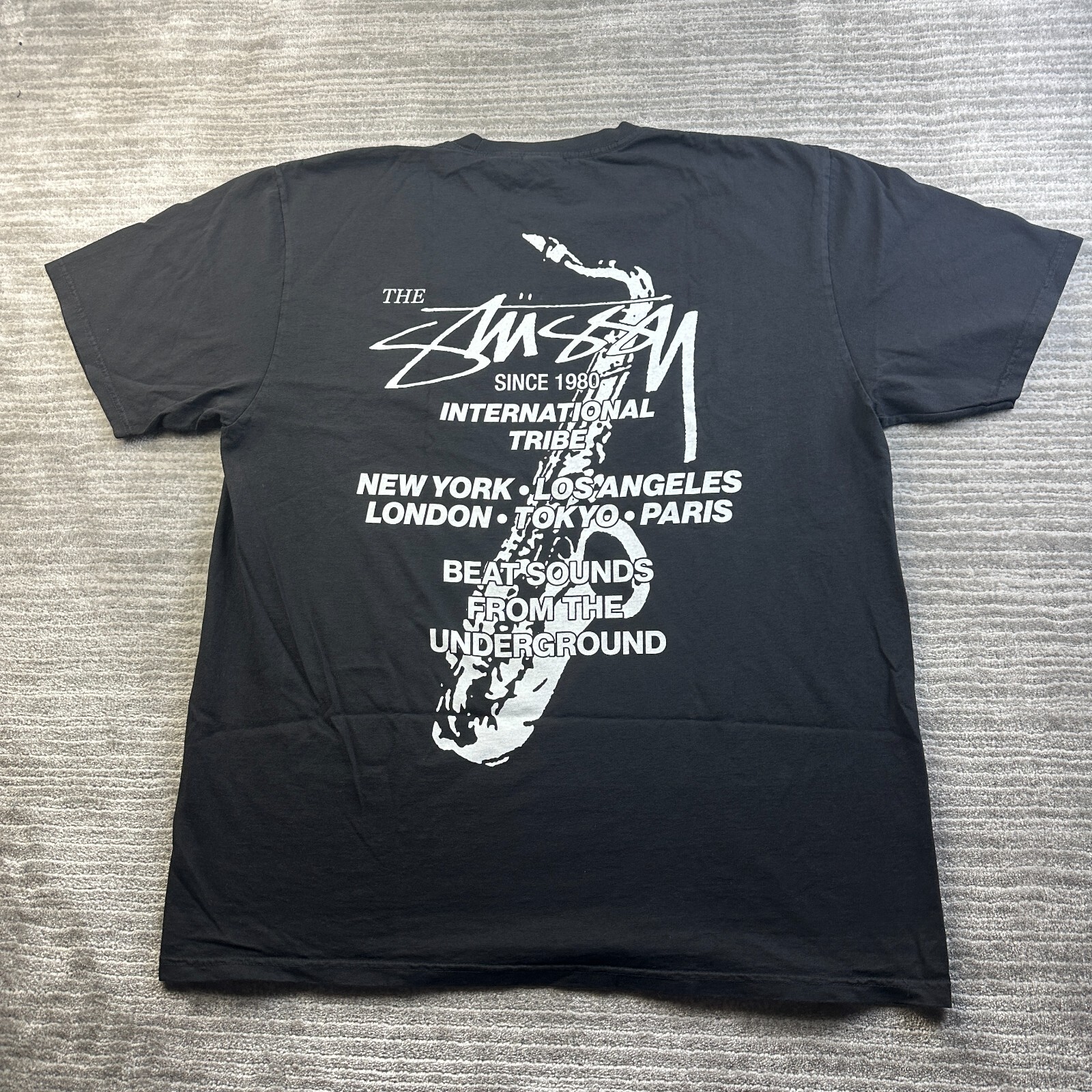 NEW Stussy Shirt Mens Large Black Beat Sounds Tee Pigment