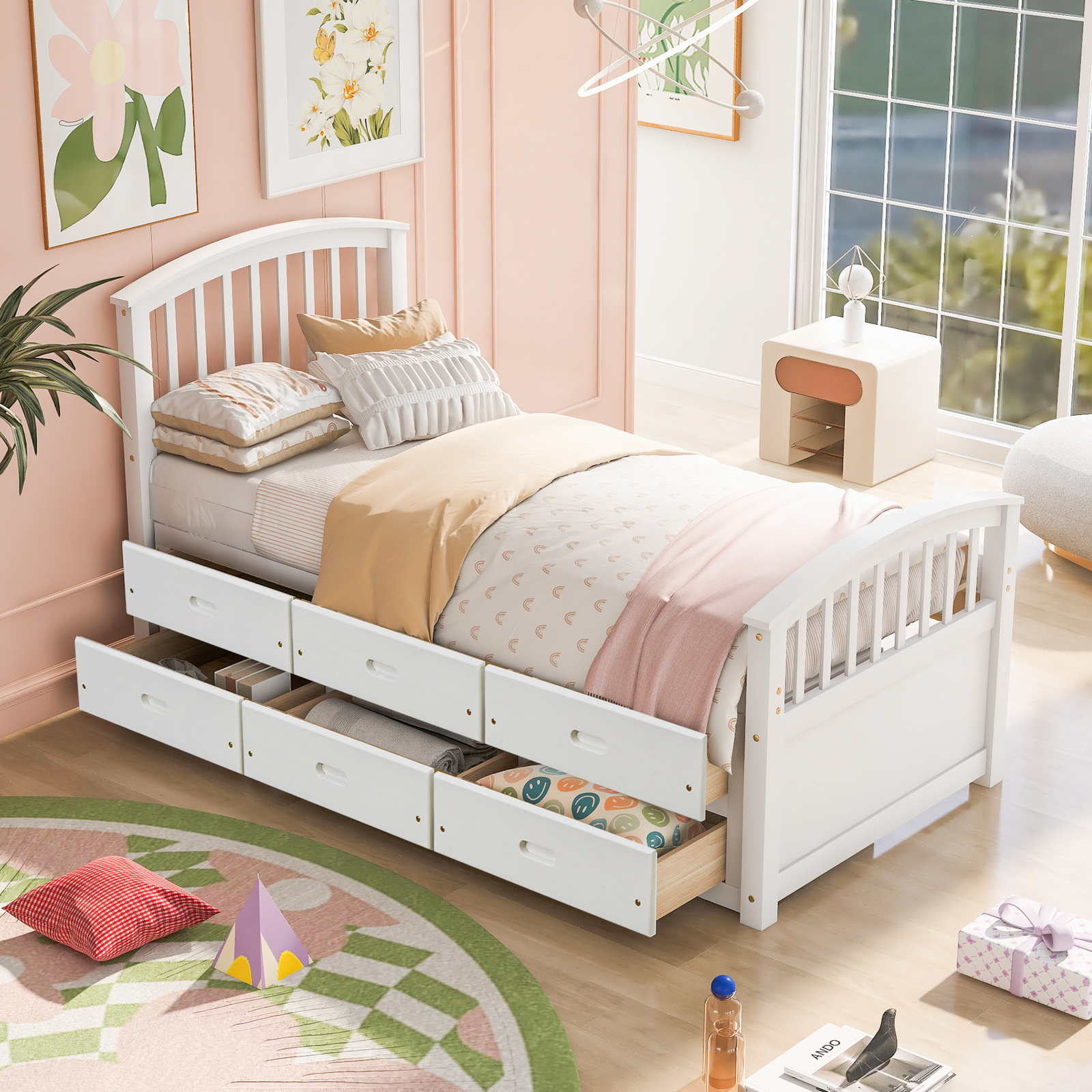 Twin Size Platform Storage Bed Solid Wood Bed with 6 Drawers,Storage Saving US