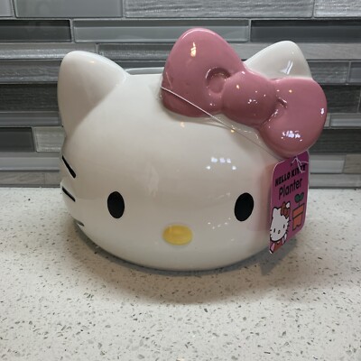 New Sanrio Hello Kitty Ceramic Planter With Pink Bow Tag Attached