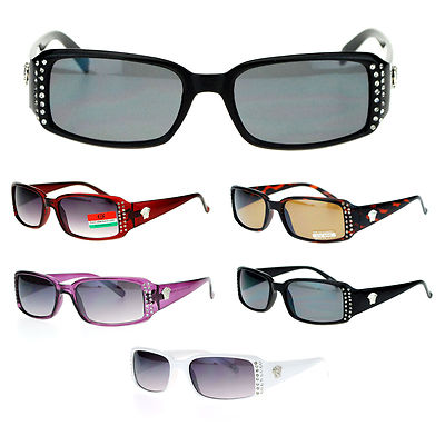 SA106 Womens Narrow Rectangular Rhinestone Bling Plastic Sunglasses