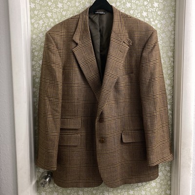 Vintage John Alexander 100% Wool Men s Size 44R Brown Plaid Blazer Suit Jacket