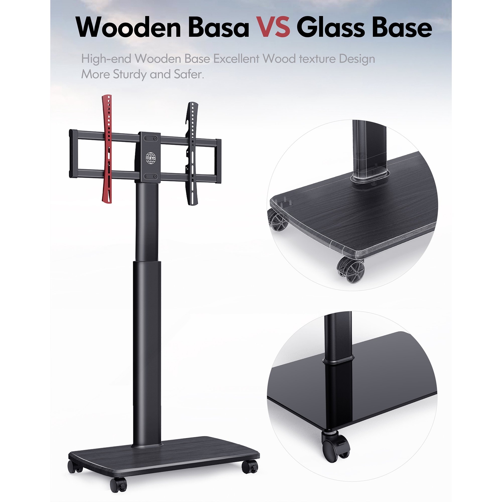 Universal Floor TV Stand Cart , Stand TV Adjustable Height Cart for 32-65 Inch