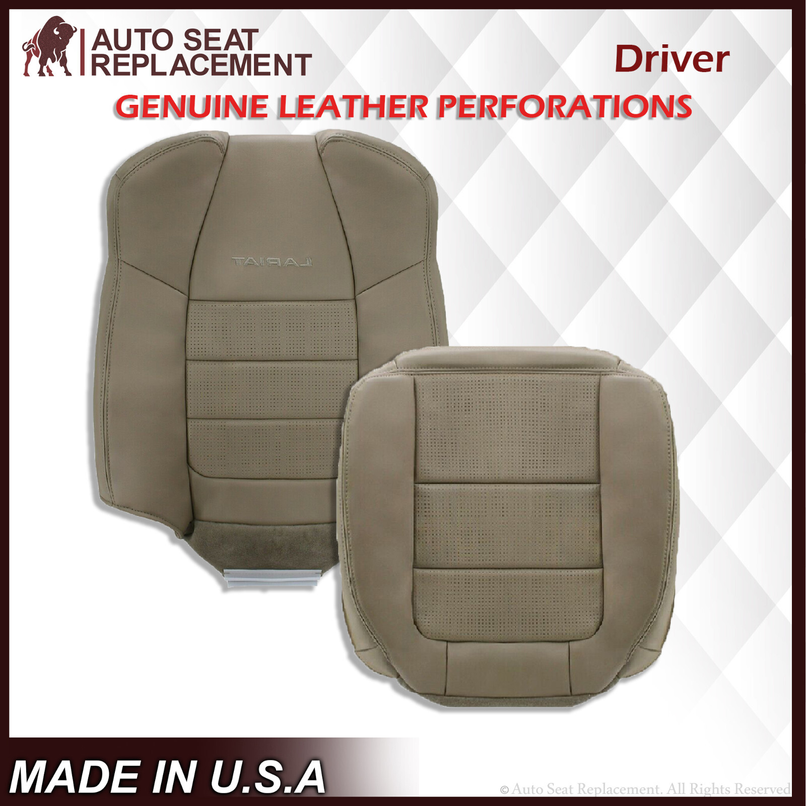 2001-2003 Ford F350/F250 Lariat Extended Cab Leather Perforated Seat Cover Tan