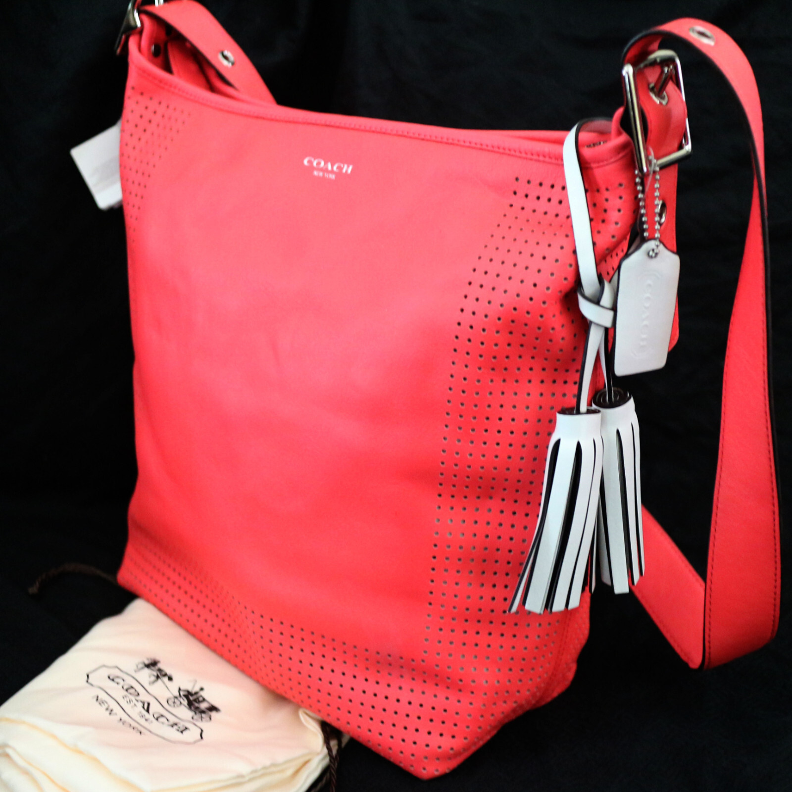NWT COACH Duffle Leather Perf Watermelon Coral Crossbody Shoulder Bag NEW 398 eBay