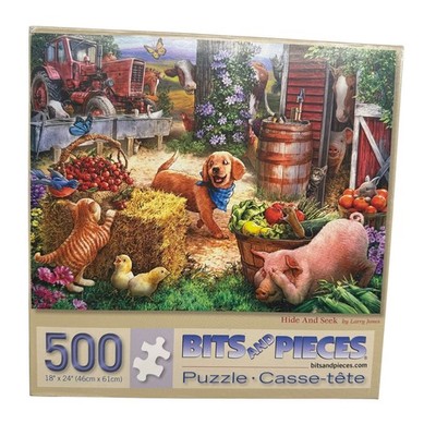 Bits and Pieces 500 Pcs Puzzle Hide And Seek Larry Jones Farm Animals UNCOUNTED