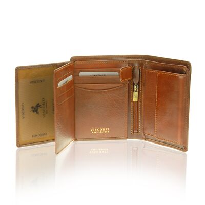 WALLET RFID Blocking ID Card Holder Genuine Leather Tri-Fold Tan VISCONTI