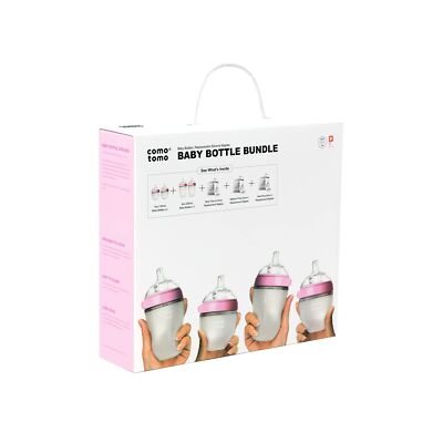 Comotomo Baby Bottle Bundle, Pink, (7 Piece Set)