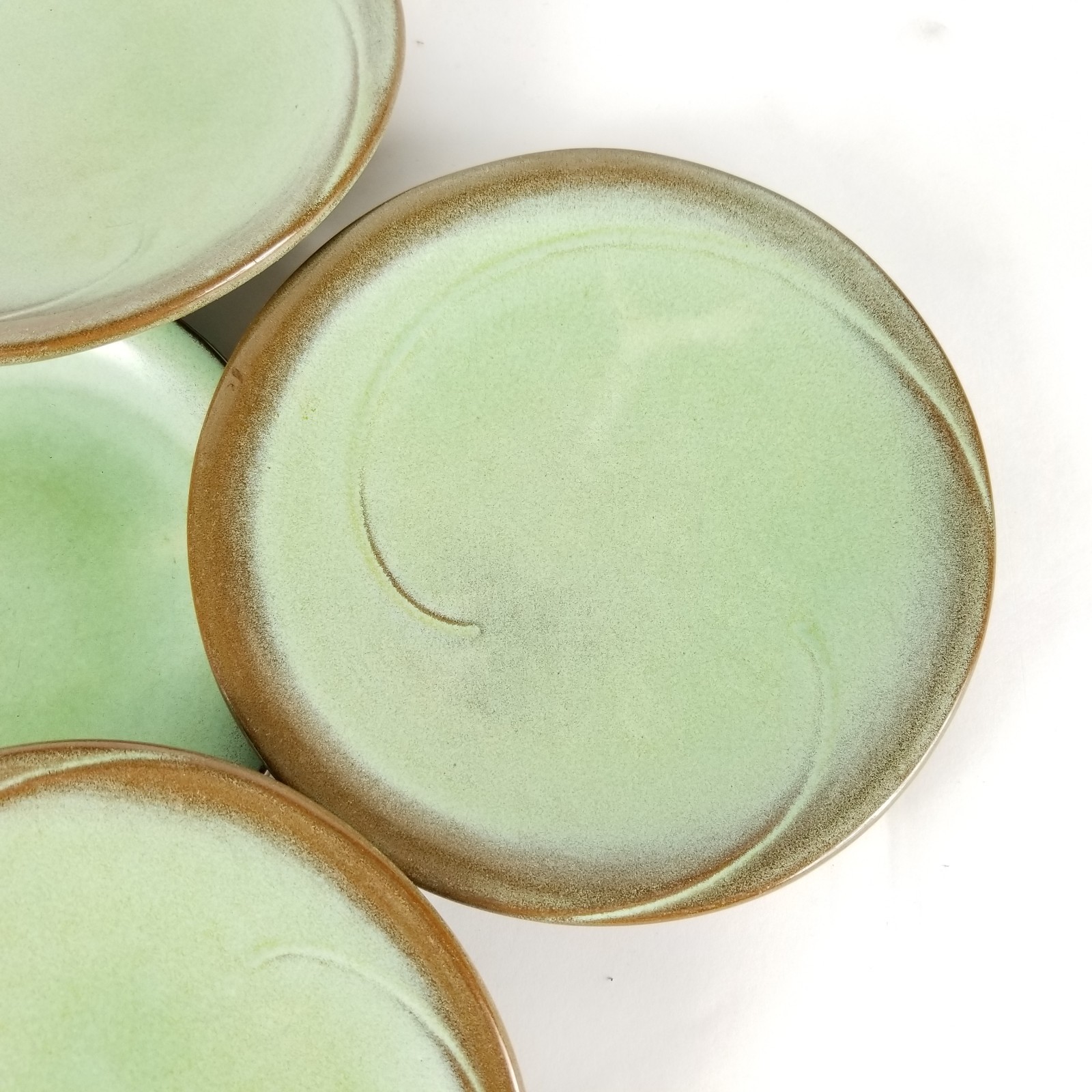 Frankoma 4G Lazy Bones Salad Plates Prairie Green  Brown 7 in Vintage Lot of 6