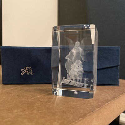Guardian Angel Laser Etched 3D Rectangular Glass Crystal 3'' Figurine Paperweight