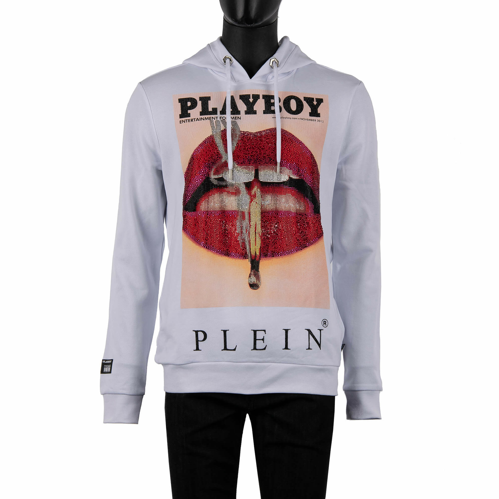 

PHILIPP PLEIN x PLAYBOY Толстовка с кристаллами, толстовка с принтом губ, белая 08357, Белый
