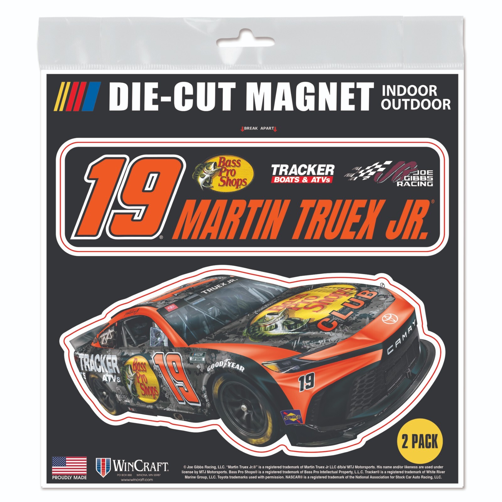 Martin Truex Jr Wincraft 2024 #19 Bass Pro Shops Die Cut 6x6
