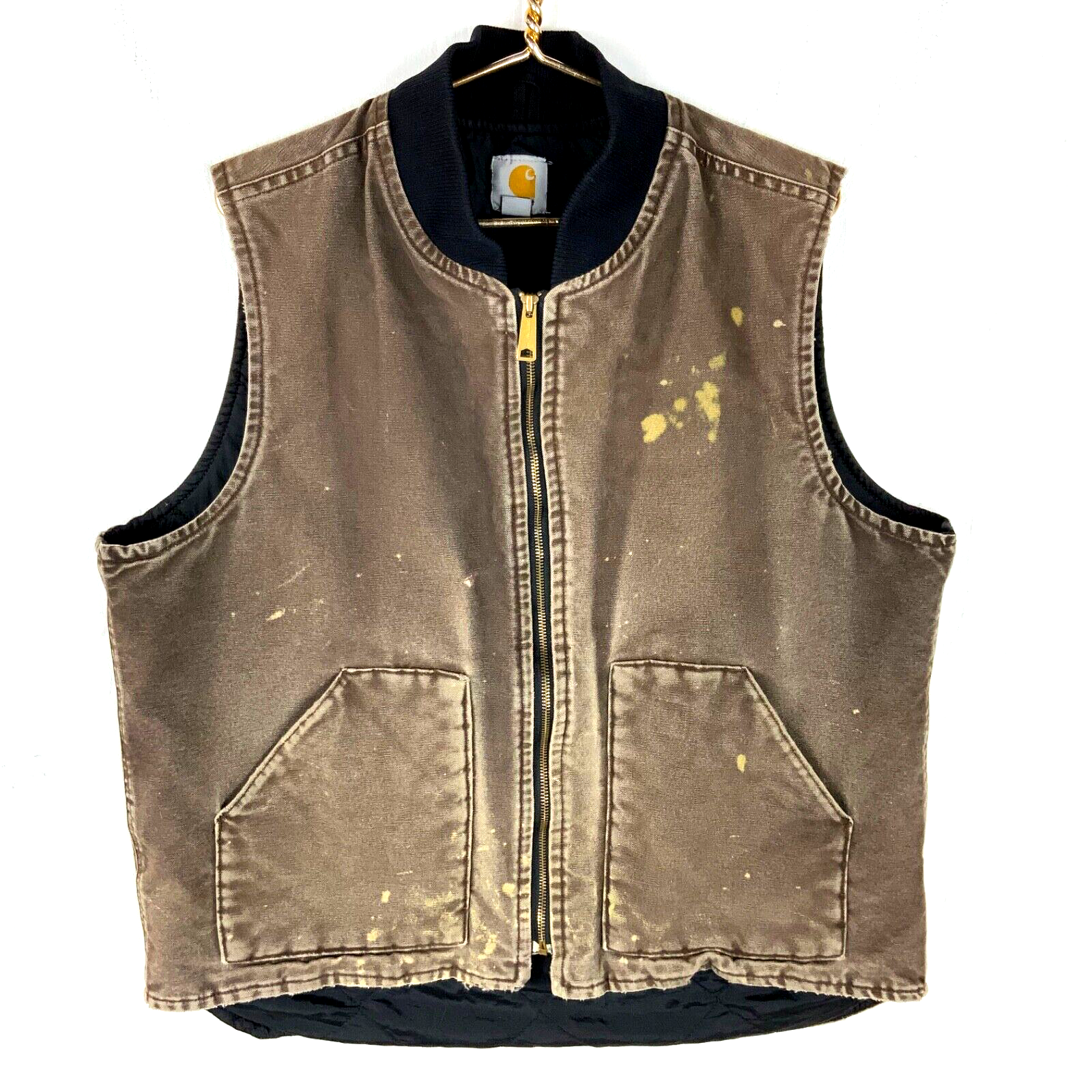 ジャケット・アウター CARHARTT 80s DUCK VEST BROWN MEDIUM TALL Carhartt Duck Vest Jacket XL Tall Brown Full Zip Quilt Lined