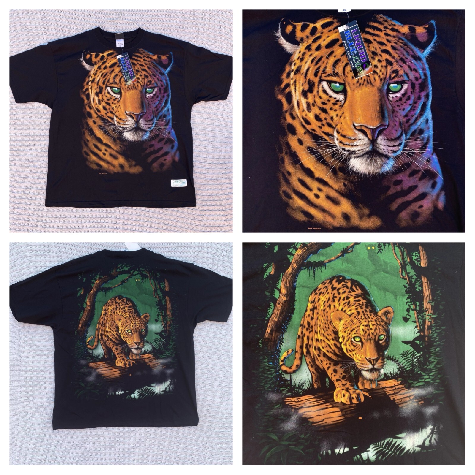 VINTAGE New 1998 Liquid Blue All Over Print Jaguar Cheetah