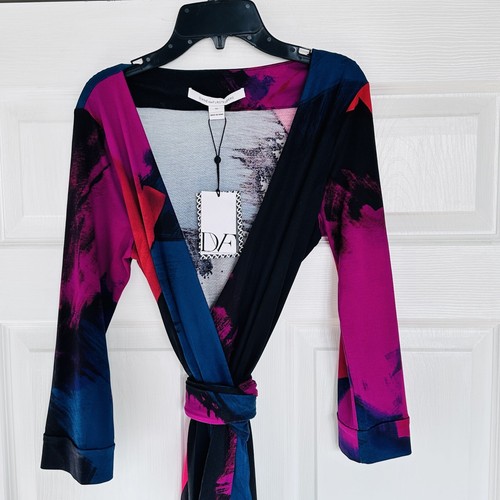 Pre-owned Diane Von Furstenberg Dvf Julian Wrap Dress Silk Jersey 3/4 Sleeve Print Multi Size 10 Sheath