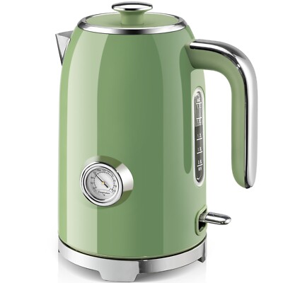 Electric Stainless Steel Kettle, Fast Heating w/Thermometer & LED Indicator 57oz