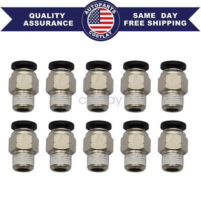 1/4'' OD Tube X 1/8'' NPT Pneumatic Fitting, Push to Connect Air Fitting (Qty 10)