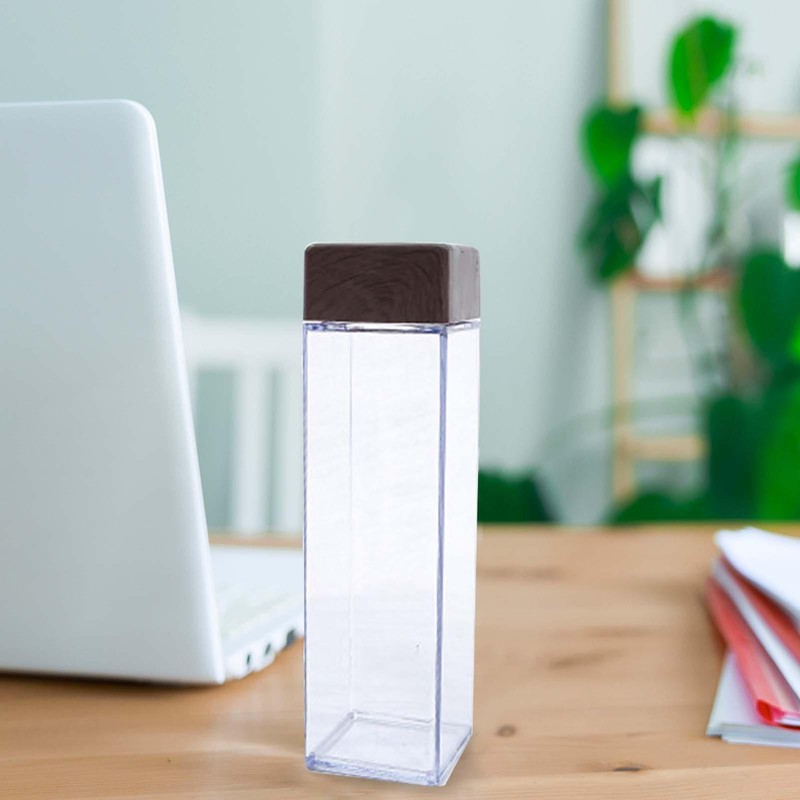 480ml Creative Clear Water Bottle Wood Grain Leak Proof Square Cup For Women Men