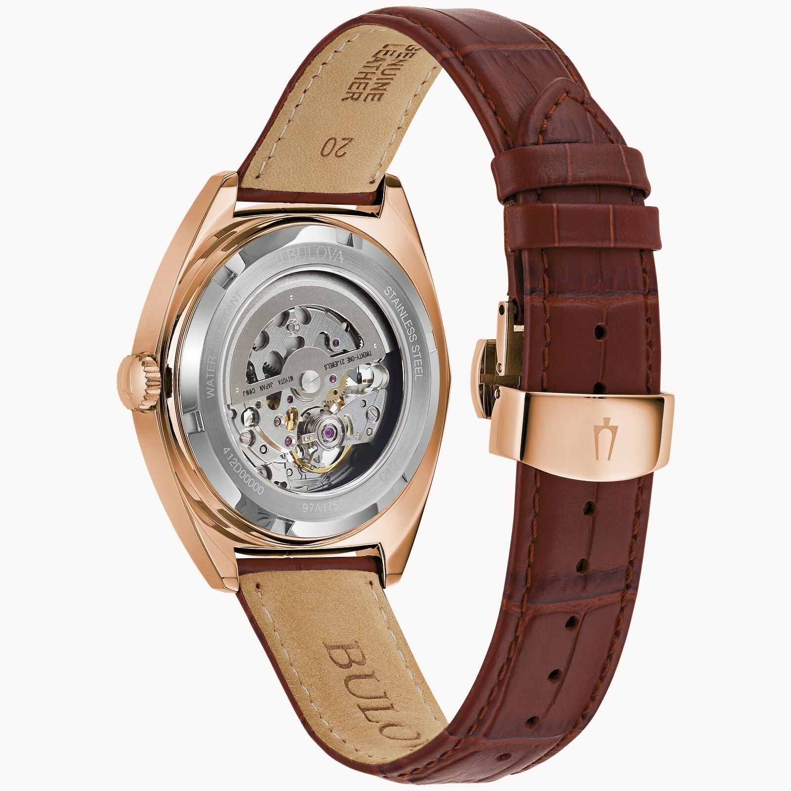 Pre-owned Bulova Surveyor 97a175 Skeleton Automatic Rose Gold Band 41mm Watch