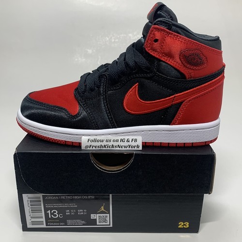 Jordan 1 High Satin Bred Pre School Size 13c New FD5304-061