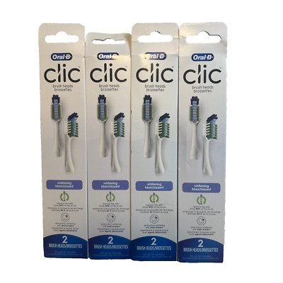 LOT OF 4 Oral-B Clic Whitening Replacement Brush Heads 2 Packs (8 Heads), White