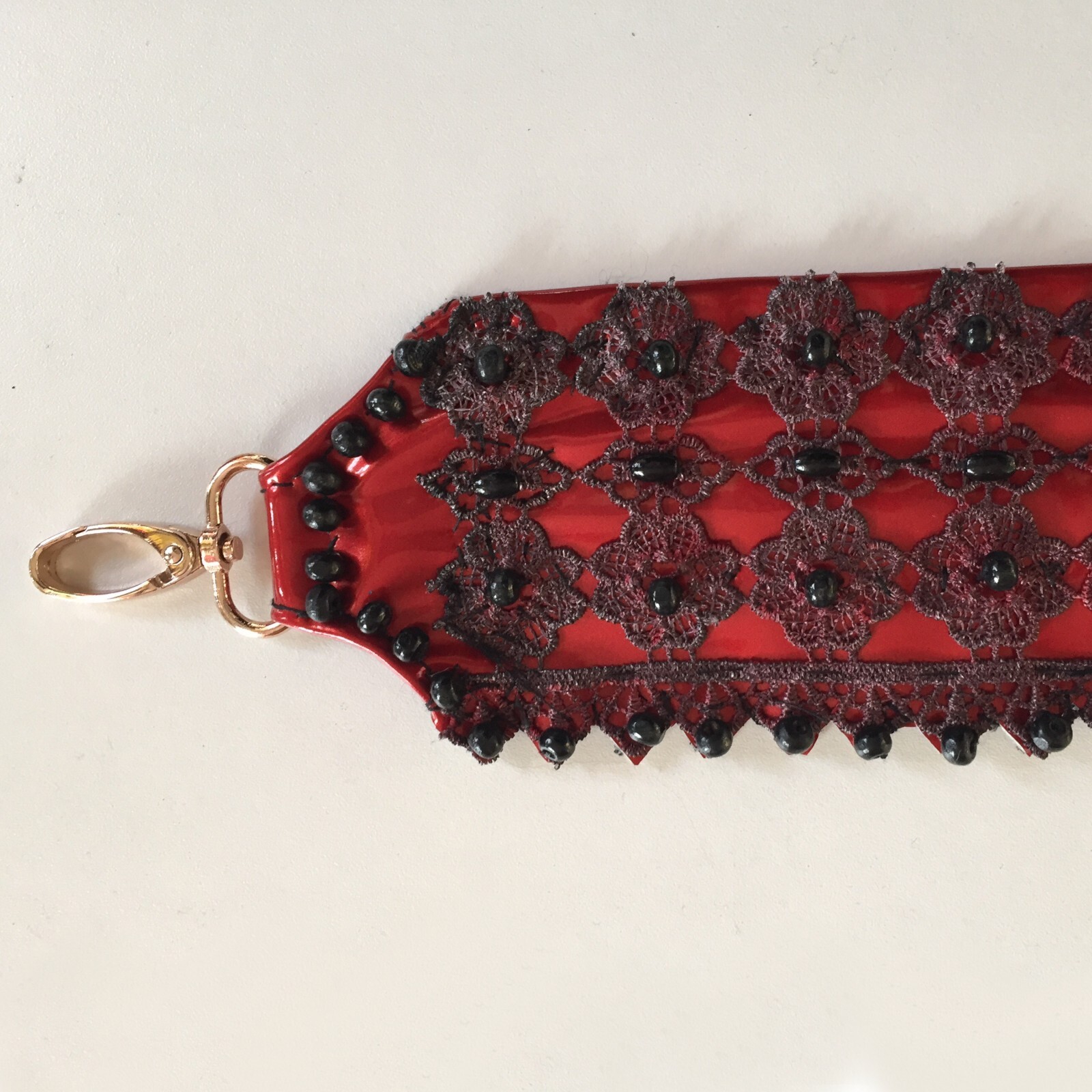 Pre-owned Amira Di Transilvania Women Accessories Belt Italian Luxury Bead Macrame Original Fashion Embroidered In Red