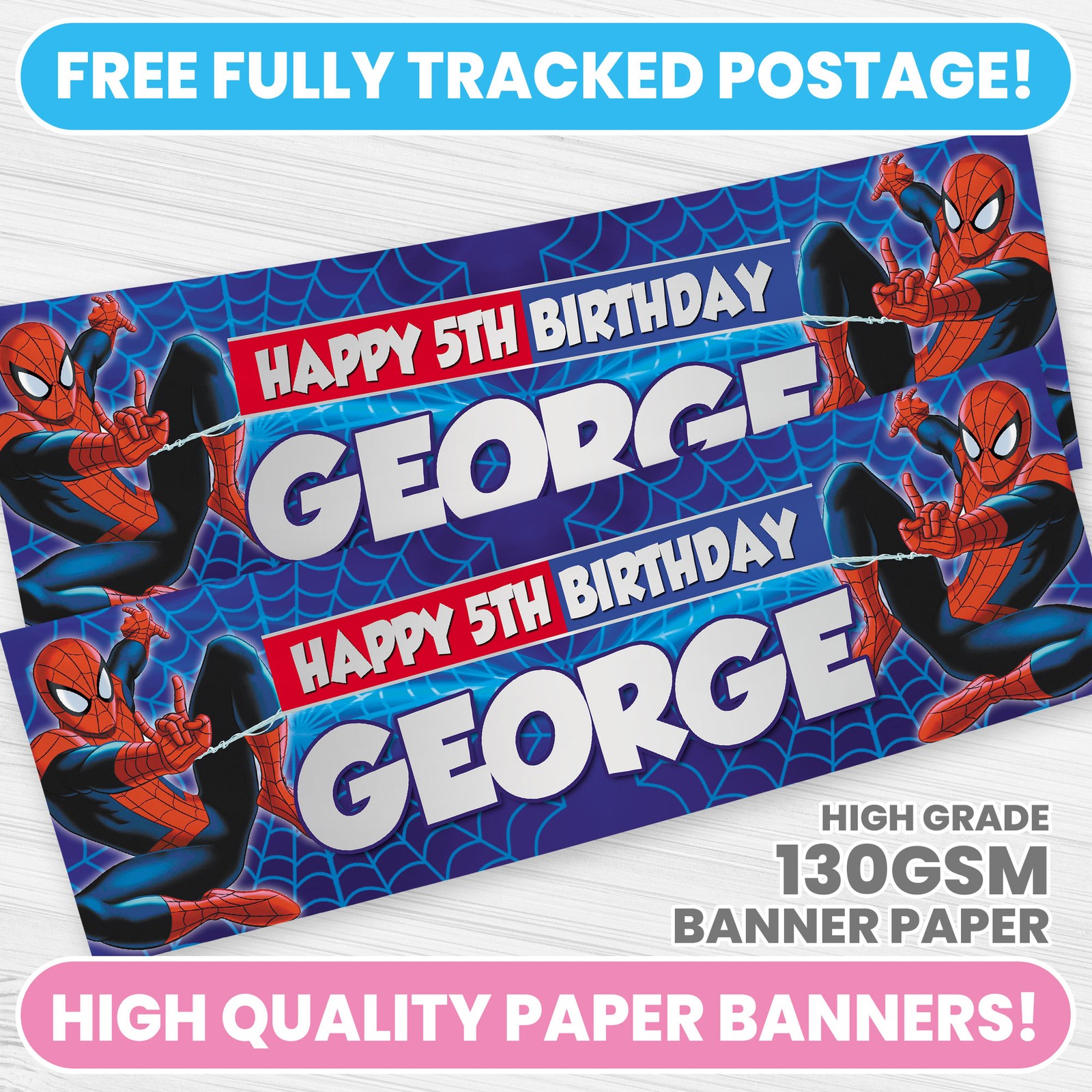 PERSONALISED SPIDERMAN BIRTHDAY BANNER ANY NAME SPIDEY PARTY BANNERS