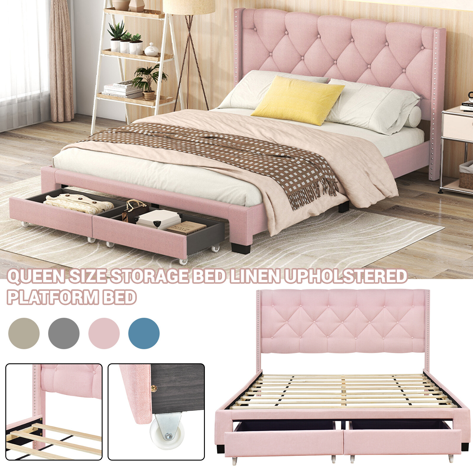 With Headboard W/ 2 Storage Drawers