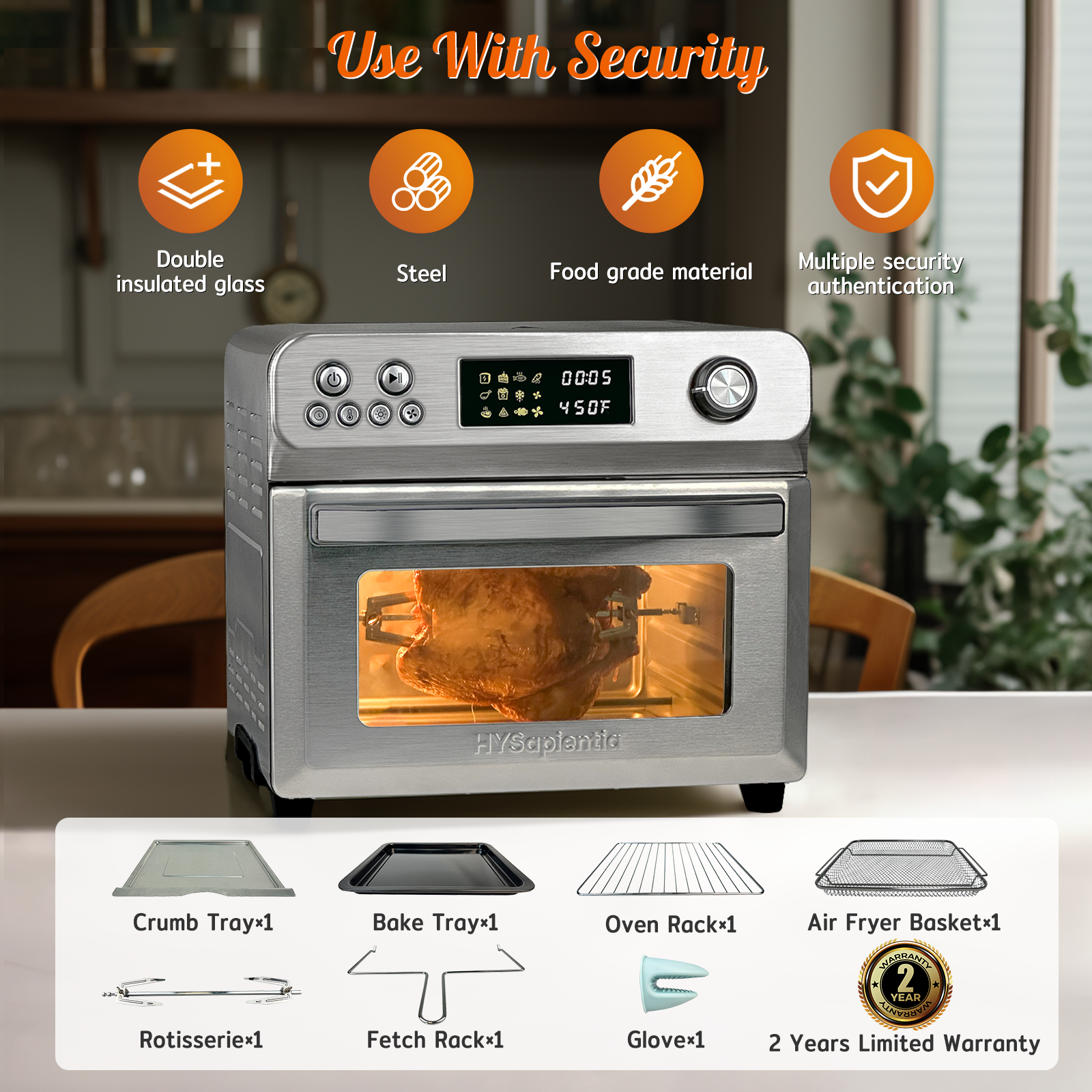 HYSapientia Air Fryer Oven 26QT Countertop Convection Toaster Ovens  XXL,1800W