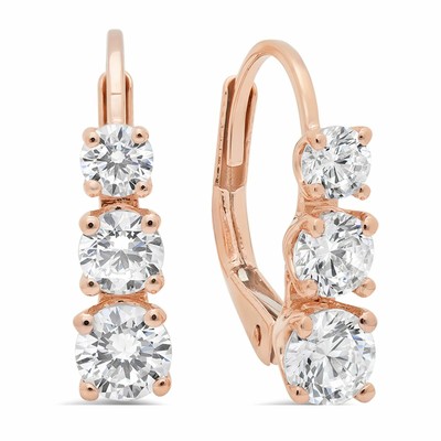 Pre-owned Pucci 2.6ct 3 Stone Round Cut Solitaire Earrings 14k Rose Gold Past Present Future In D
