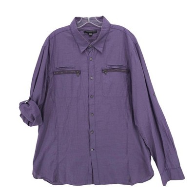 JOHN VARVATOS Purple Shirt Roll Tab Sleeves 100% Cotton Zipper Details Size XXL