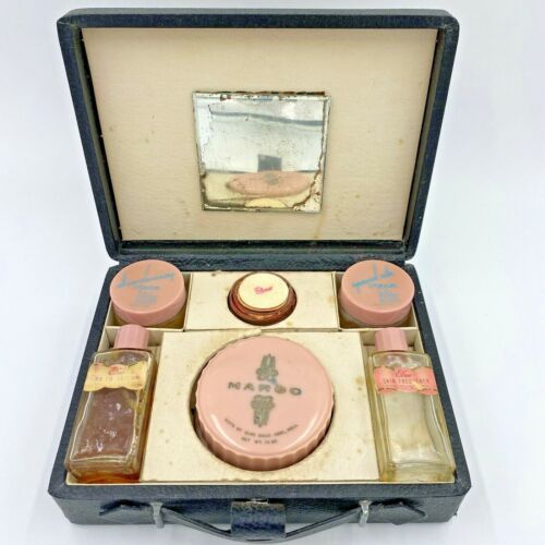 Vintage Elmo Cosmetic Vanity Case Margo Powder Compact Cream Jars 1940s FR3