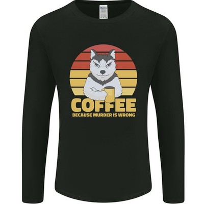 T-Shirt À Manches Longues Pour Hommes Funny Dog Coffee Because Murder Is Wrong