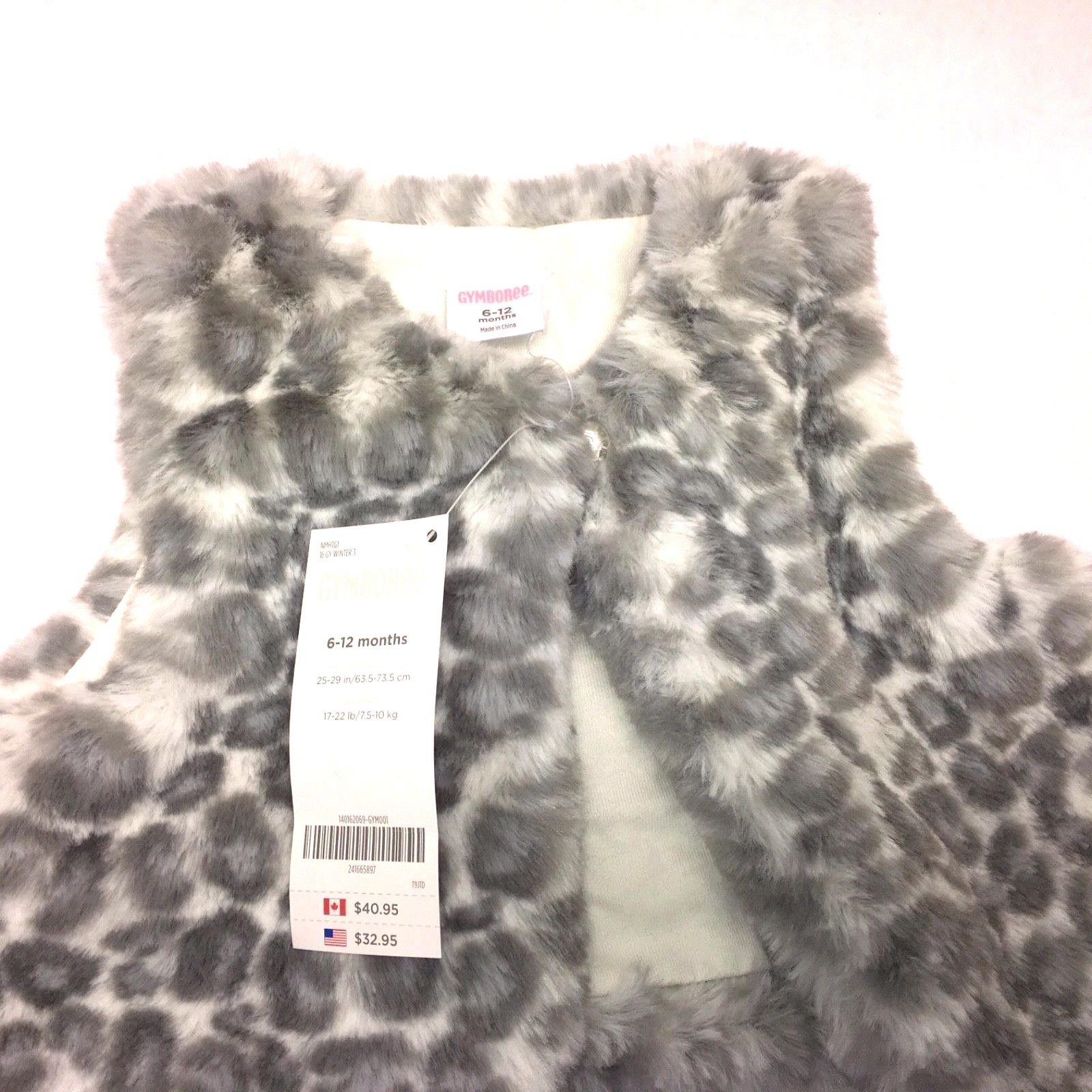 Gymboree Infant Faux Fur Vest Leopord Print 6-12 Months 1 Button Lined