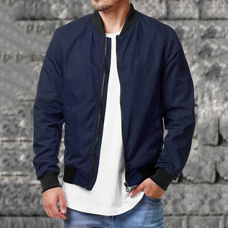 Men Bomber Jacket Casual Zip Up Lightweight Varsity Slim Fit Windbreaker Jackets